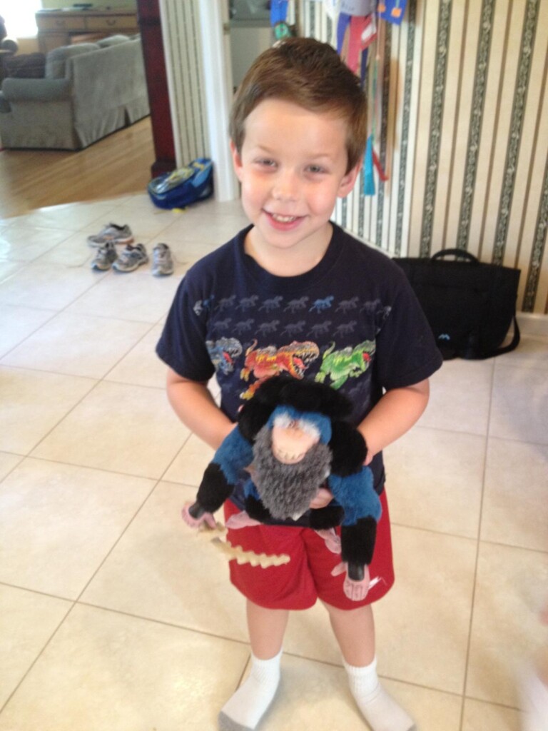 A boy and his stuffed animal