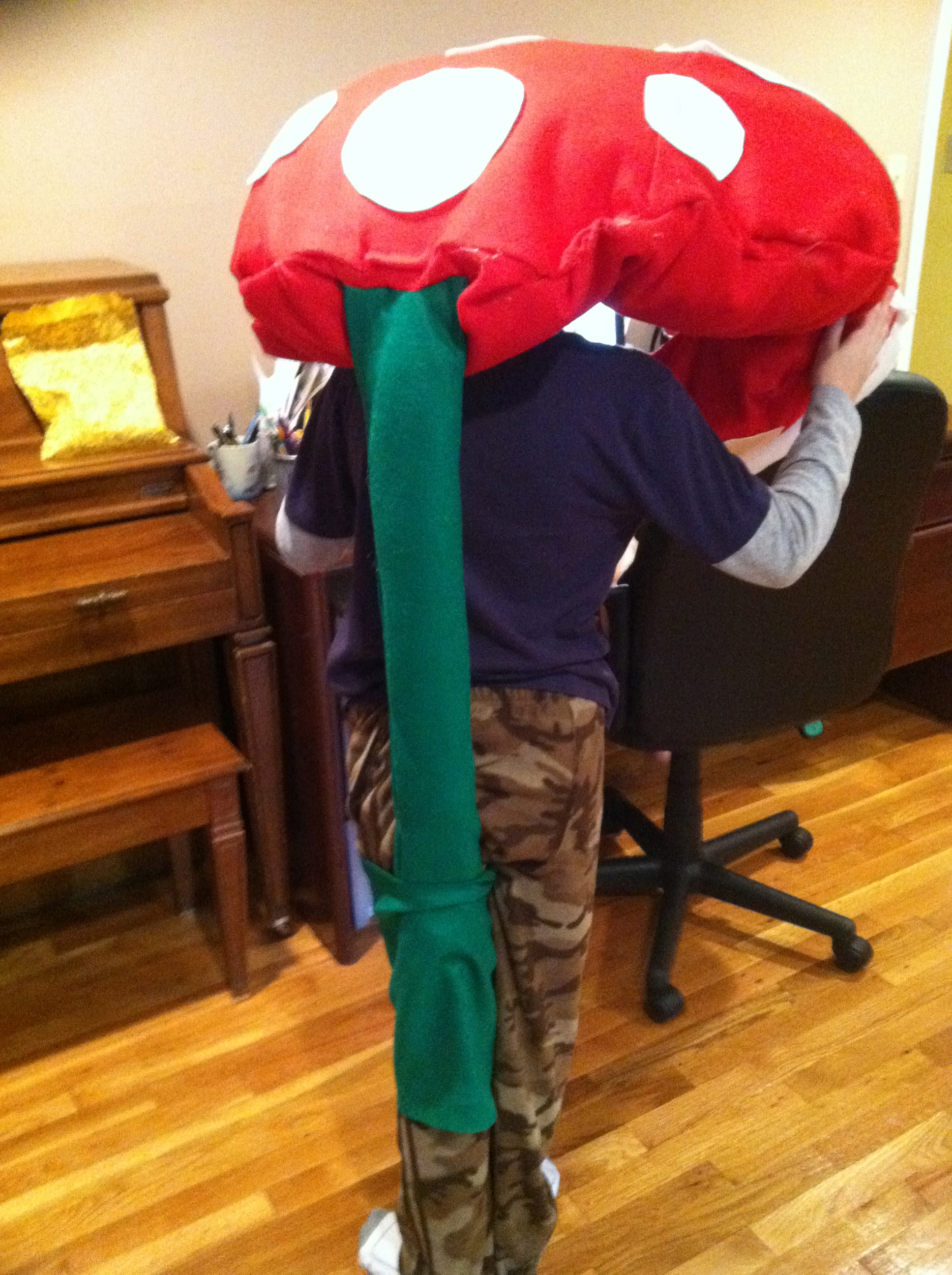 Adding the tail to the piranha plant costume
