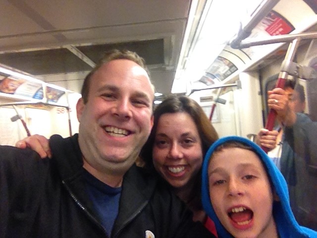 Train selfie with me, Allie, my extra chin and a photobombing Jason.
