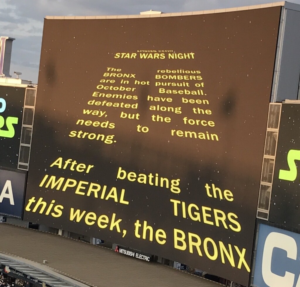 Star Wars Night at Yankee Stadium word scroll