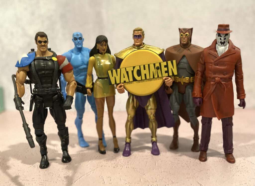 All 6 Watchmen action figures in a row