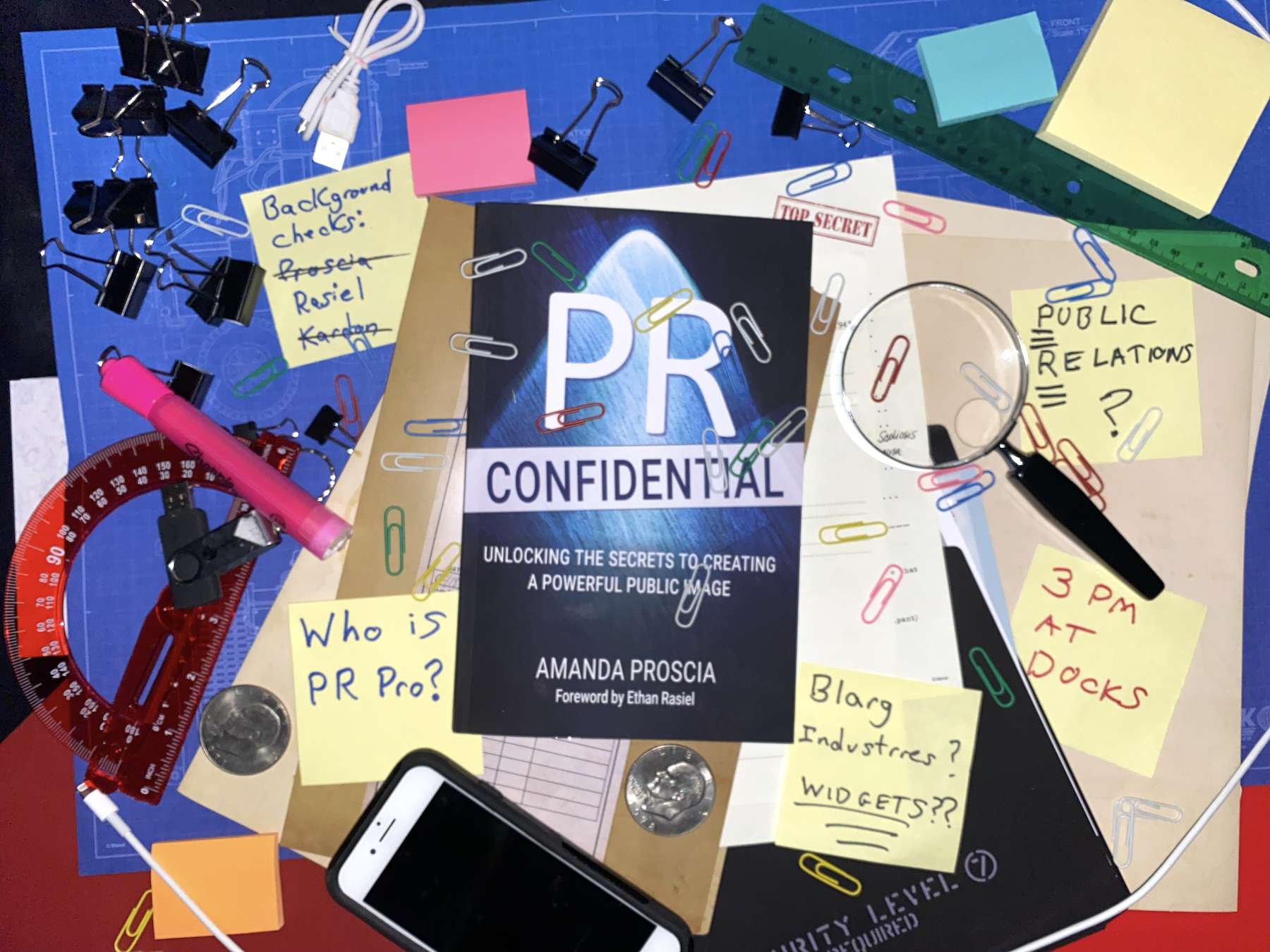 PR Confidential book with all sorts of top secret props