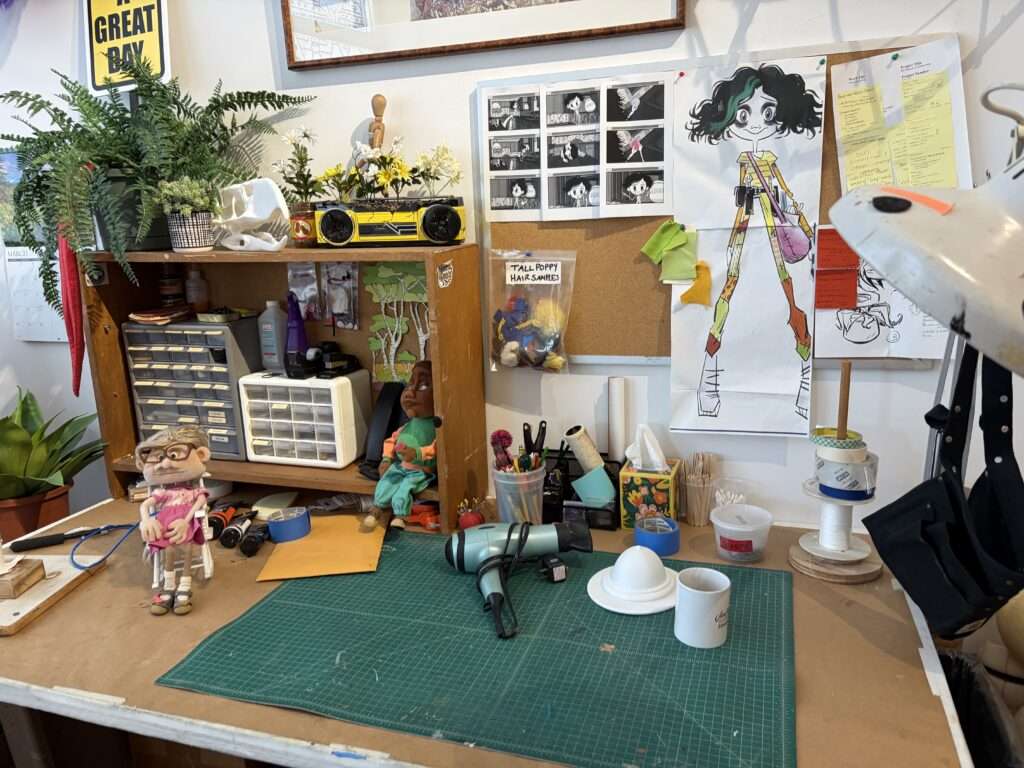 A mock puppeteer's desk